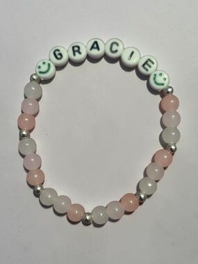 Gracie Pink & White Personalized Beaded Bracelet